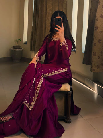 Royal Plum Embroidered Ensemble