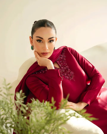 Ruby Red Embroidered Sharara Suit