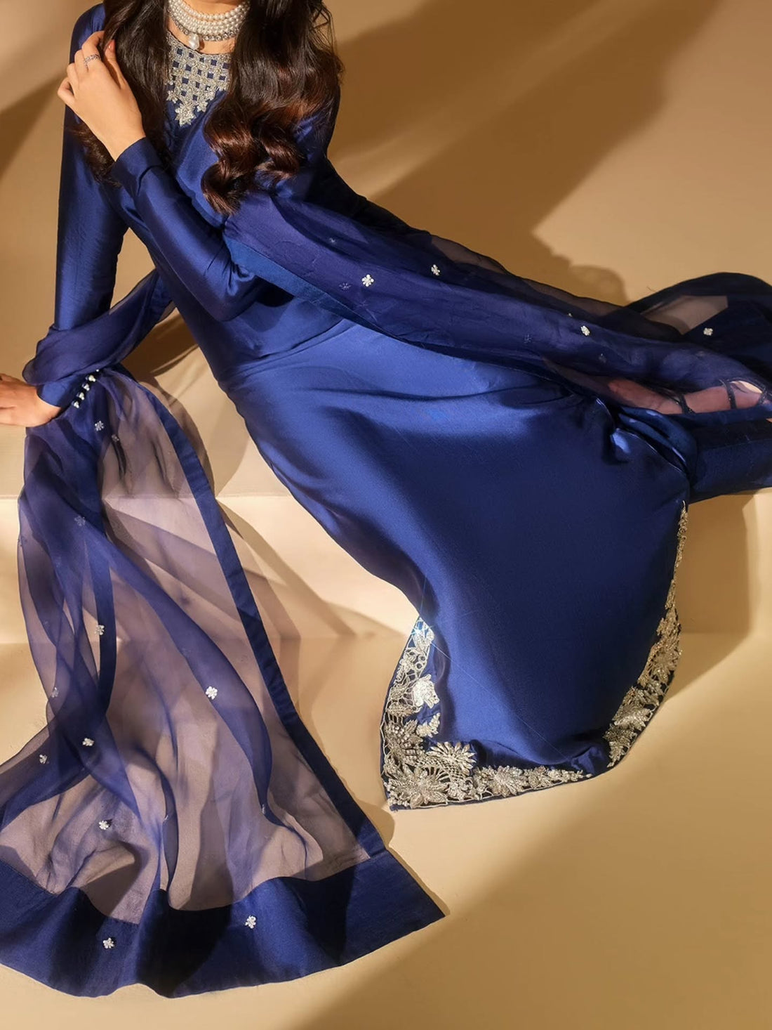 Royal Navy Blue Embroidered  long kaftan.