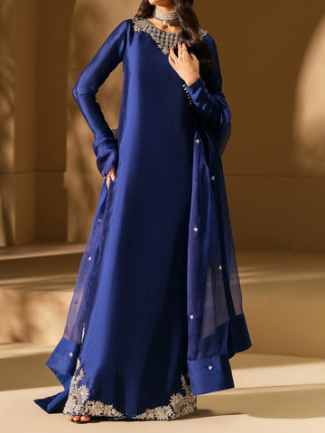Royal Navy Blue Embroidered  long kaftan.