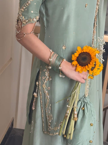 Elegant Mint Green Embroidered 3-Piece Suit