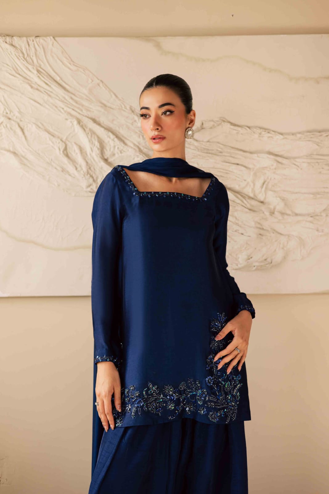 Embroidered Navy Blue 3-Piece Suit