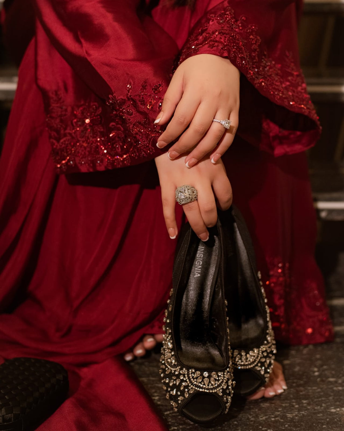 Elegant Maroon Embroidered Long Dress