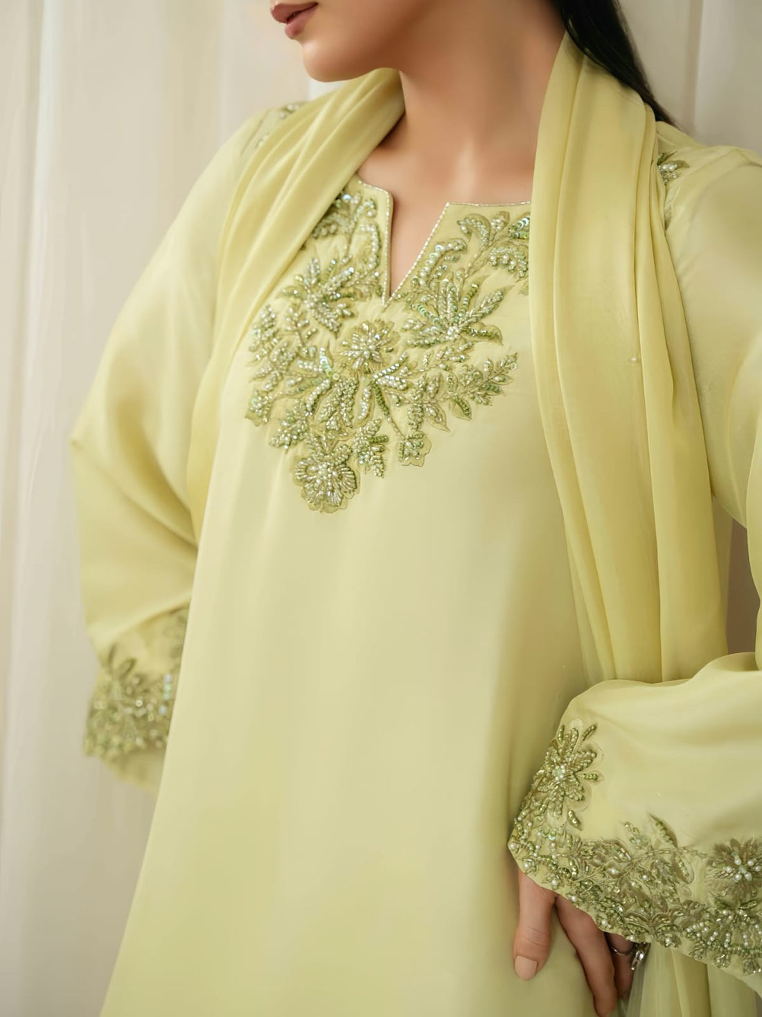 Lime Green Embroidered Luxe kaftan