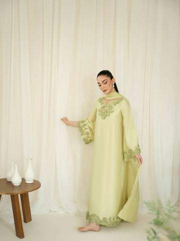 Lime Green Embroidered Luxe kaftan