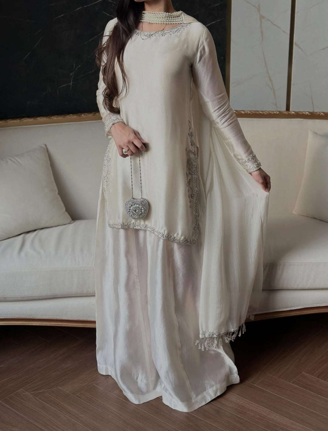 vory Pearl Embellished 3-Piece Ensemble